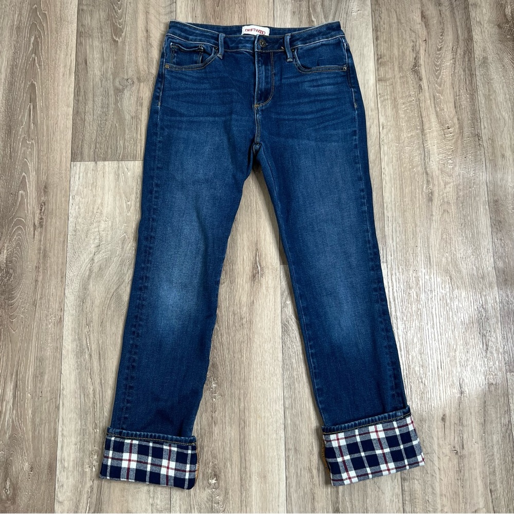 Driftwood Colette Straight Leg Crop Jean Blue Plaid Size 27